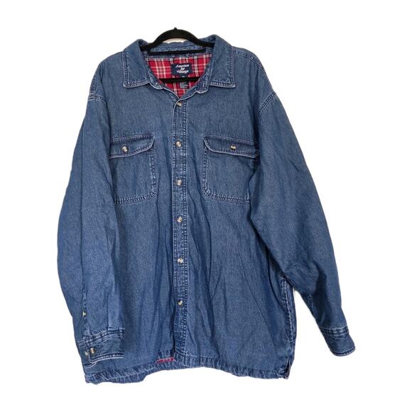 Vtg Flannel Lined Denim Shirt Shacket Mens XXL Blue Western Workwear Button Up - Picture 1 of 9